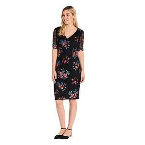 Adrianna Papell Foral Embroidered VNeck Sheath Dress